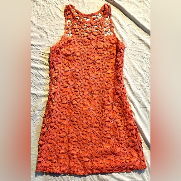 Hollister Dresses & Skirts - Hollister Women’s Coral Orange Floral Lace Sleeveless Dress Size Small